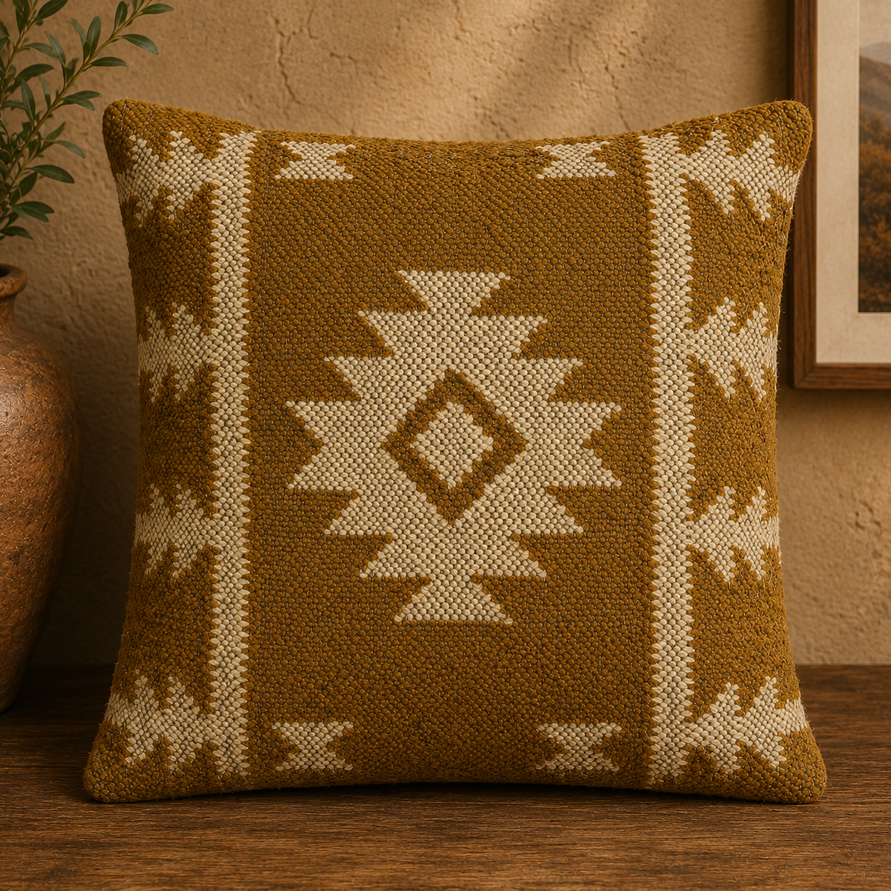 Grey Blue & Ivory Kilim Cushion Cover | Zigzag Mountain Tribal Woven Pillow | Boho Décor